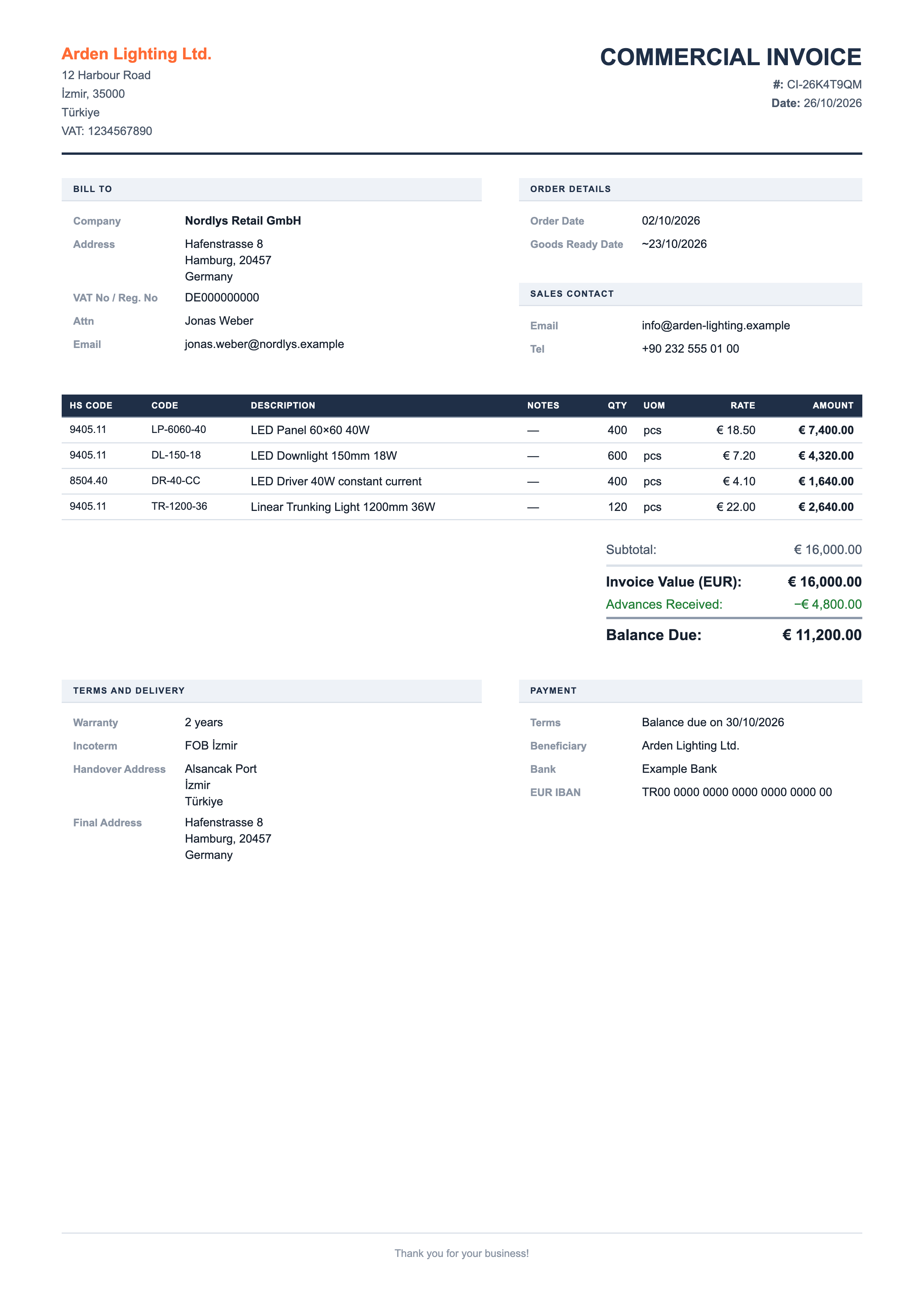 Commercial invoice