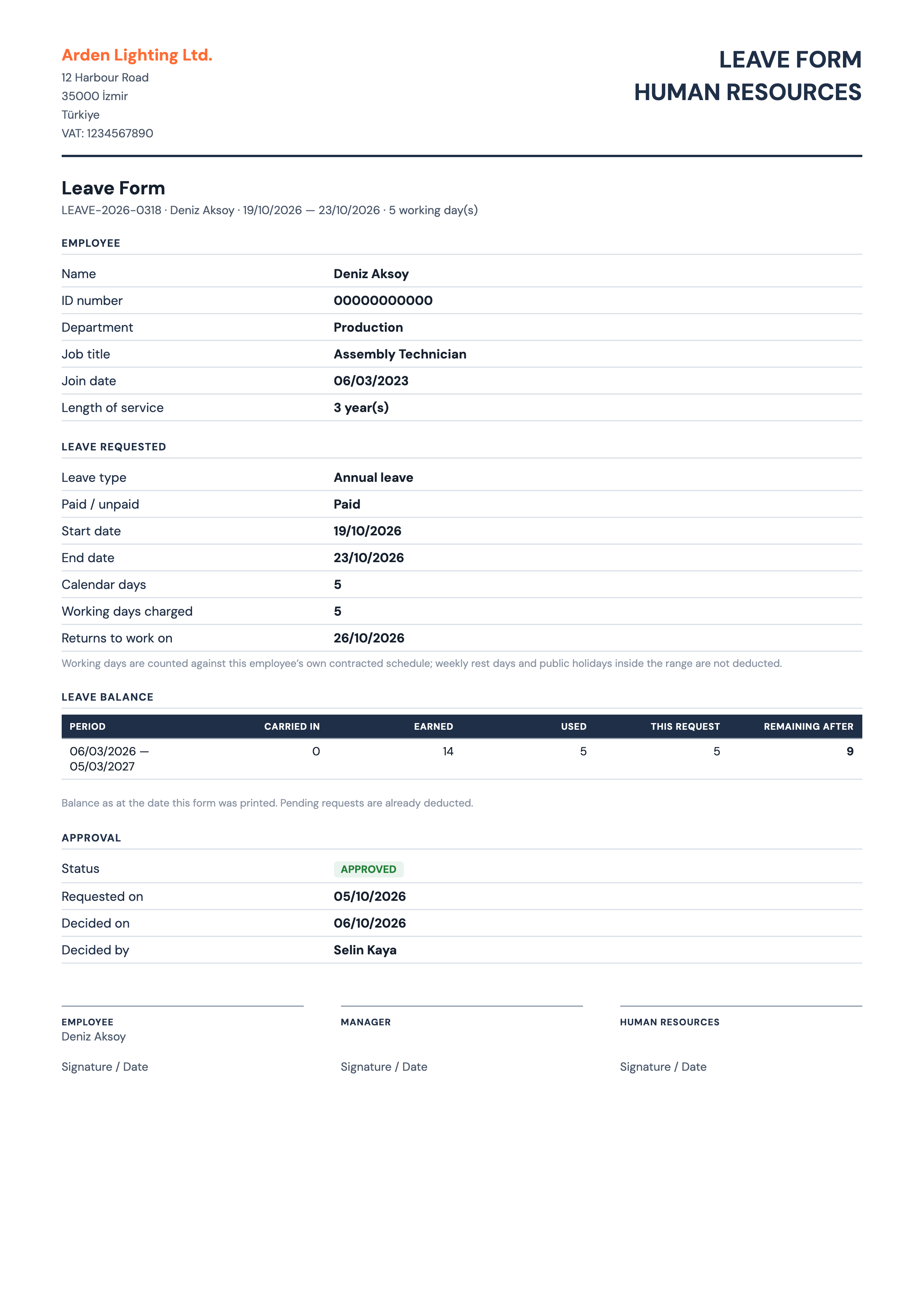 Leave form