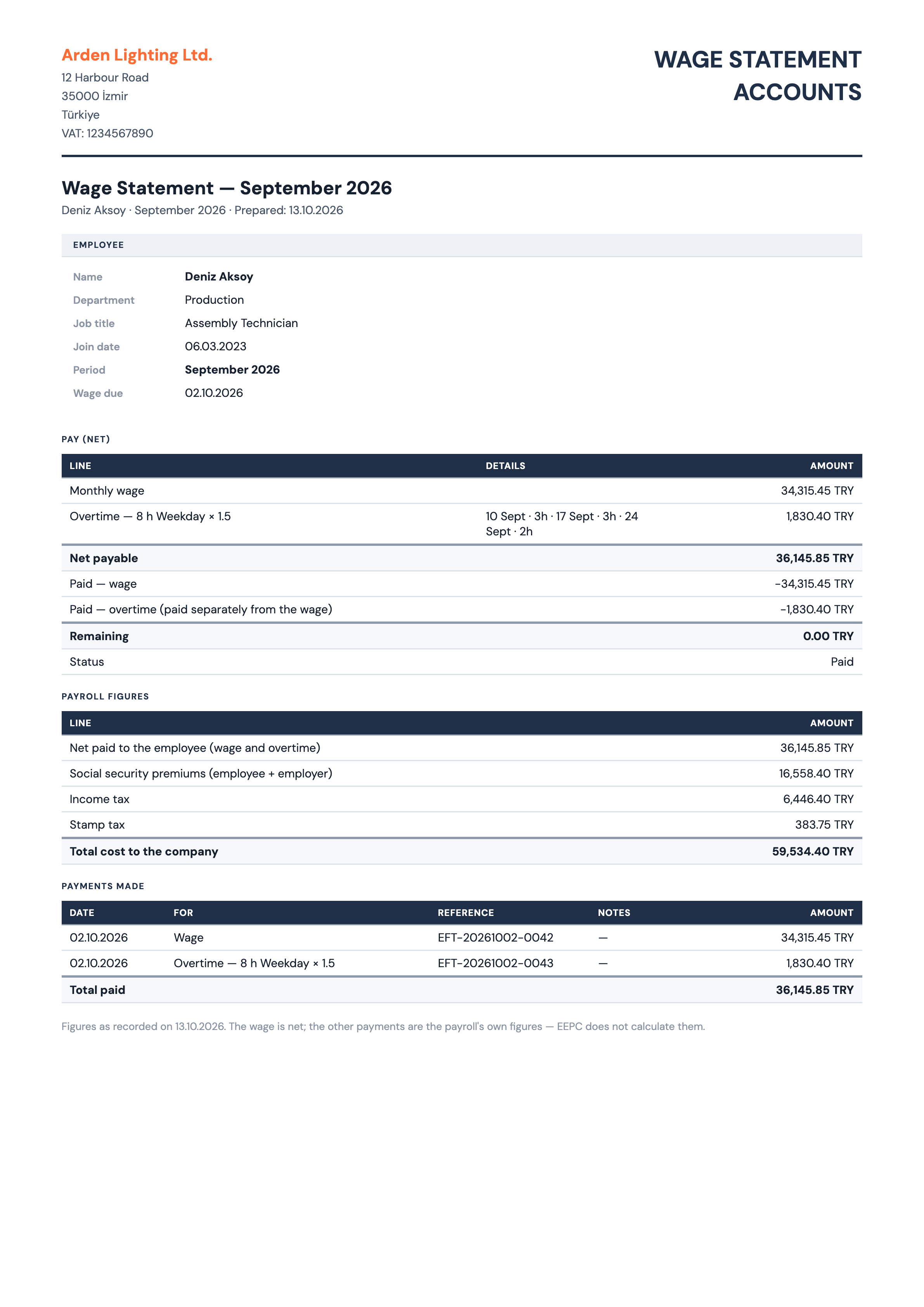 Wage statement
